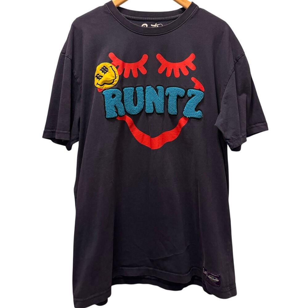 Runtz Worldwide Men's Blue T-Shirts Smiley Face Graphic Short Sleeve Size 3XL